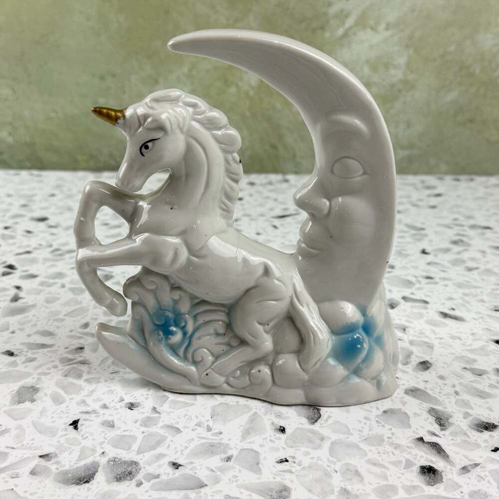Emson Porcelain Unicorn And Crescent Moon Figurine Statue